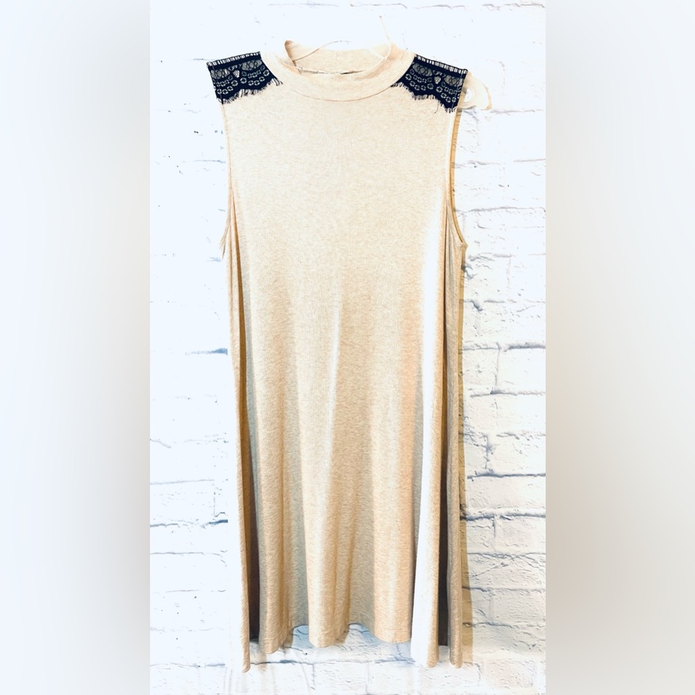 Guess Mock Neck Beige Tank Dress Size Small Lace Ribbed Shirt Dress